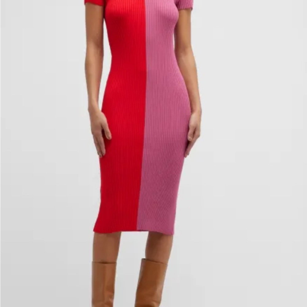 Colorblock Knit Dress - Red and Pink